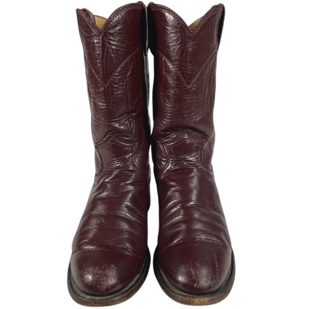 Vintage Oxblood Burgundy Leather Roper Cowboy Boots 6.5 B Western Made USA